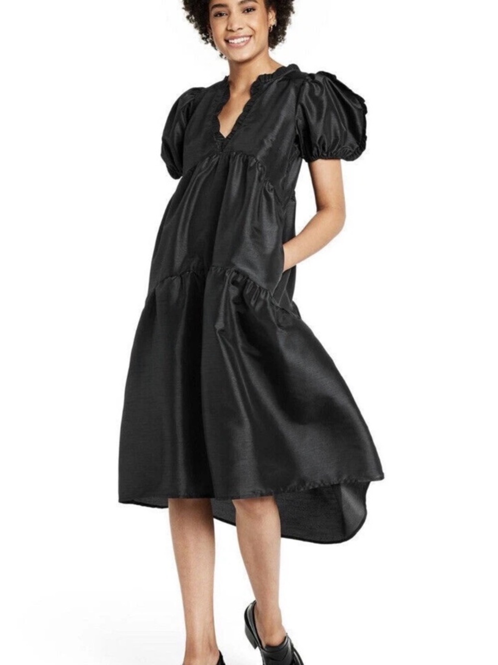 Kika Vargas x Target Black Puff-Sleeve High-Low Midi Dress